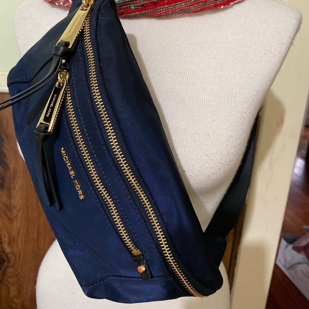 MICHAEL Michael Kors Navy Crossbody Belt Bag with Gold Hardware